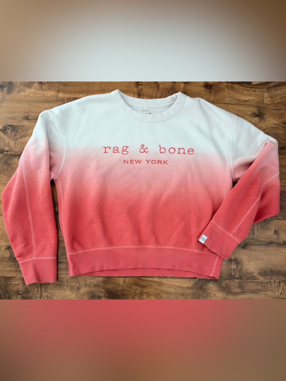 rag & bone White to Coral Ombre Logo French Terry Sweatshirt Women’s XL